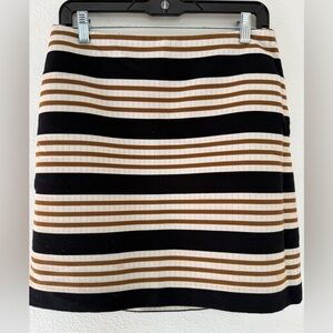 Striped Black, White & Brown Mini Skirt
